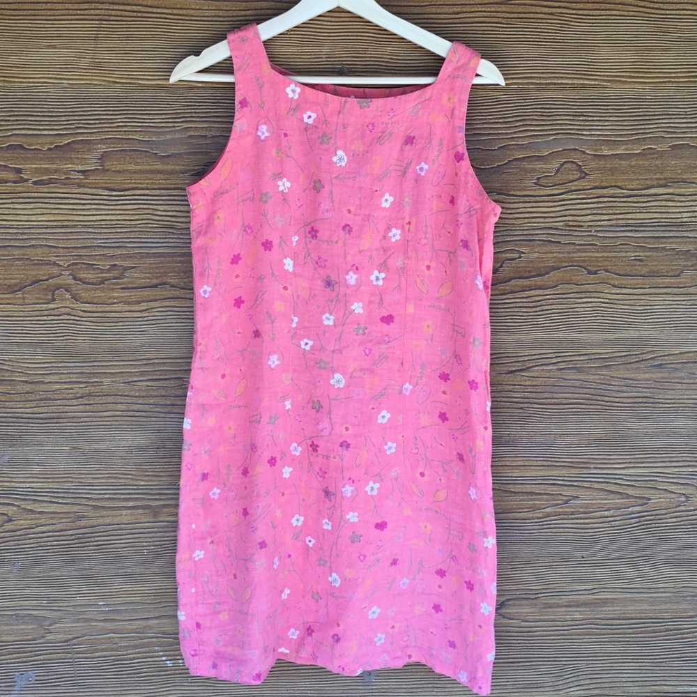 Vintage Coral Linen Floral Sun Dress Small Medium